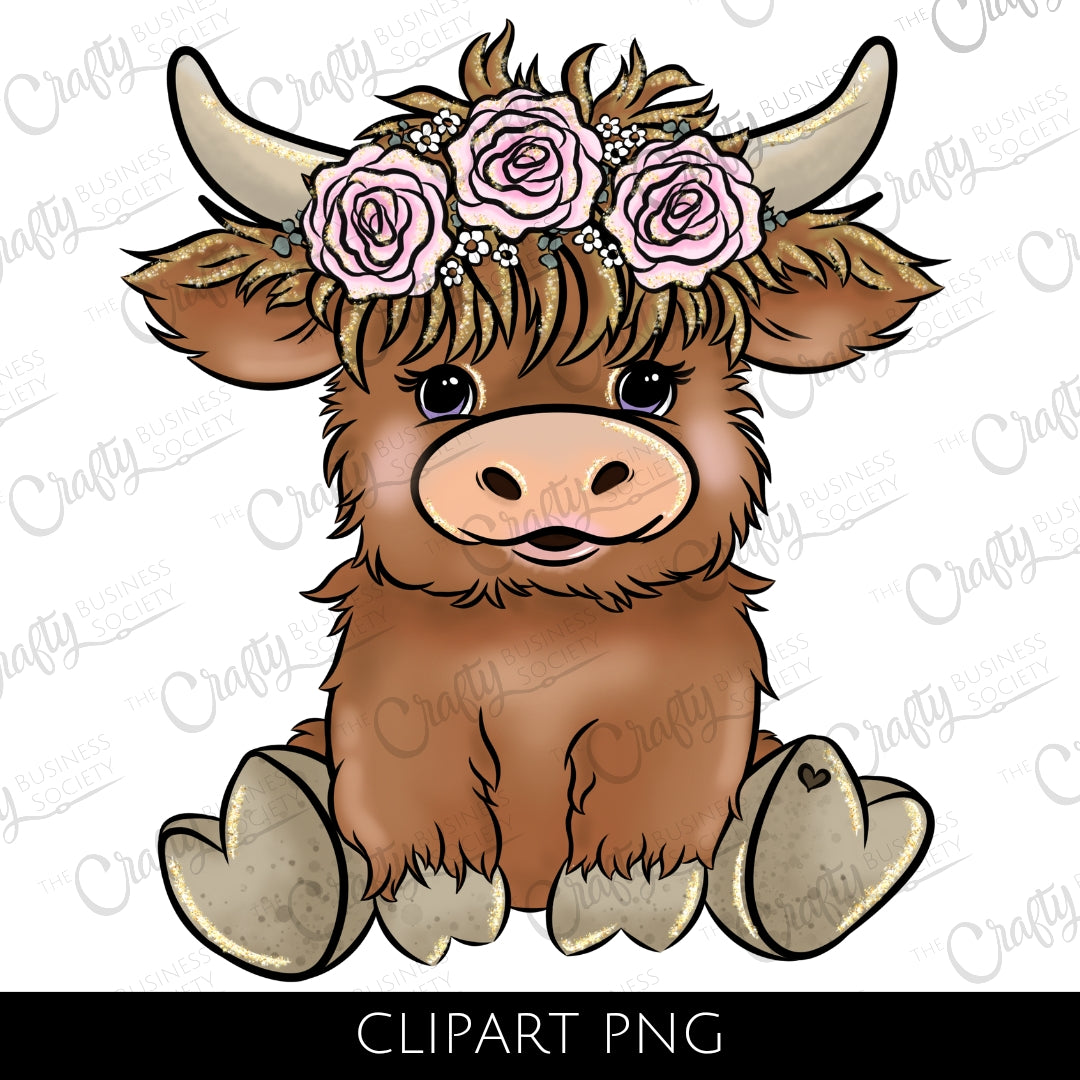 Floral Baby Highland Cow - Clipart