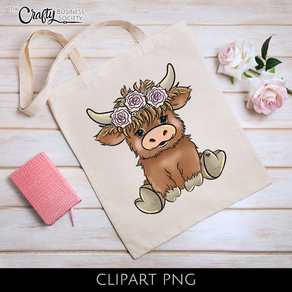 Floral Baby Highland Cow - Clipart